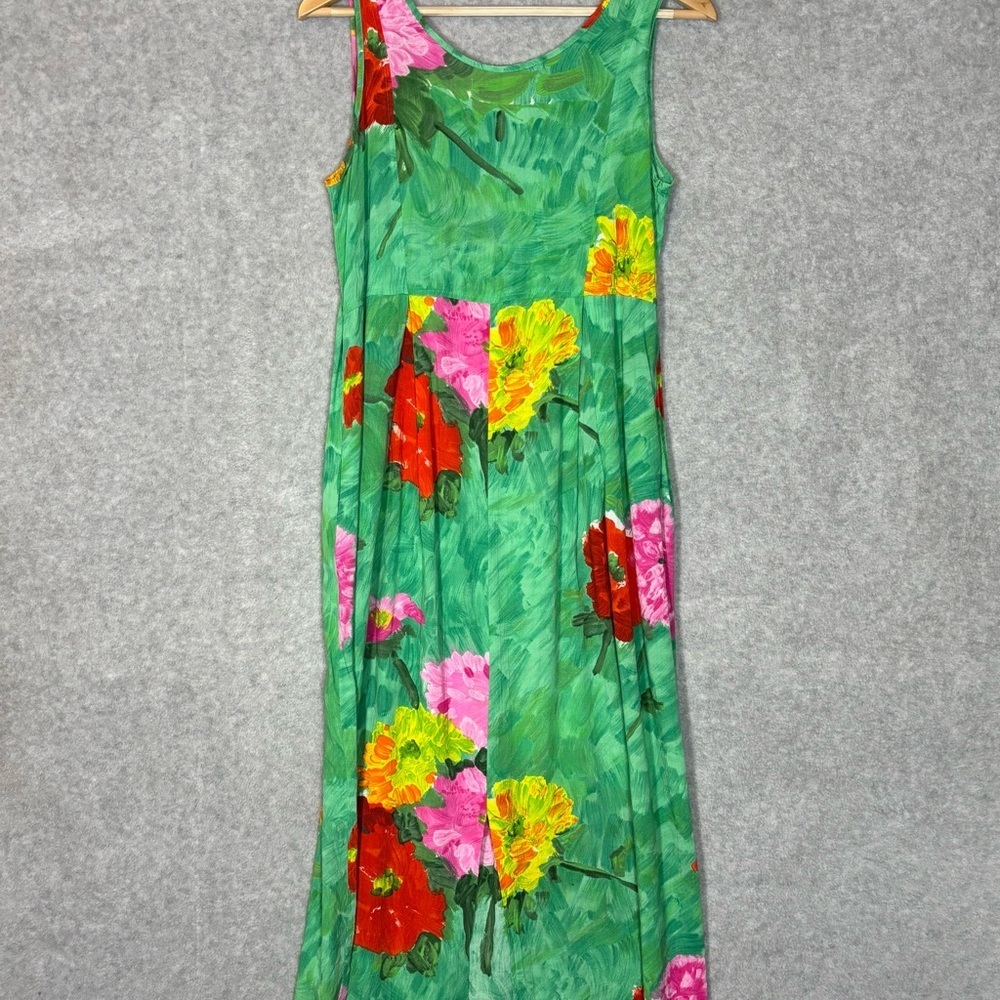 Jams World Vintage Sleeveless Posies Print Floral Dress-Green-Women Size Small - Picture 4 of 6